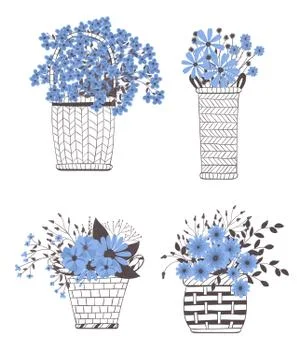 Baskets with flowers Stock Illustration