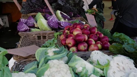 Baskets of Fresh Produce and Shoppers at Sydney Market, Australia, February 2016 Stock Footage 345706367