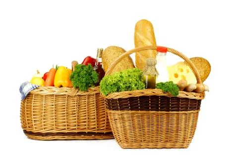 Baskets of groceries Stock Photos