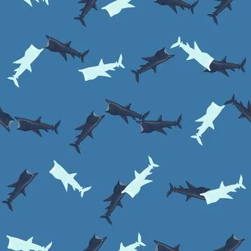 Basking shark seamless pattern in scandinavian style. Marine animals backgrou Stock Illustration