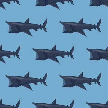 Basking shark seamless pattern in scandinavian style. Marine animals backgrou Stock Illustration