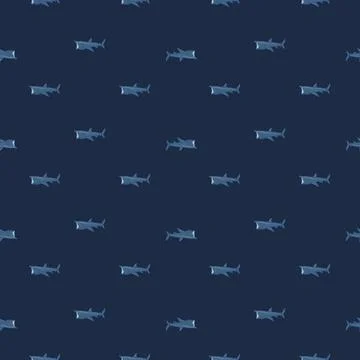 Basking shark seamless pattern in scandinavian style. Marine animals backgrou Illustrazione stock
