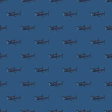 Basking shark seamless pattern in scandinavian style. Marine animals backgrou Illustrazione stock