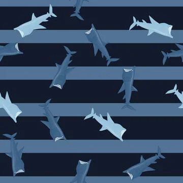 Basking shark seamless pattern in scandinavian style. Marine animals backgrou Stock Illustration