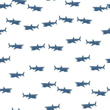 Basking shark seamless pattern in scandinavian style. Marine animals backgrou Stock Illustration