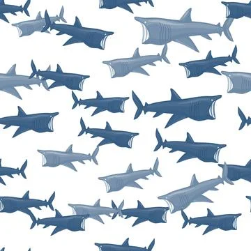 Basking shark seamless pattern in scandinavian style. Marine animals backgrou Stock Illustration