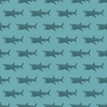Basking shark seamless pattern in scandinavian style. Marine animals backgrou Stock Illustration