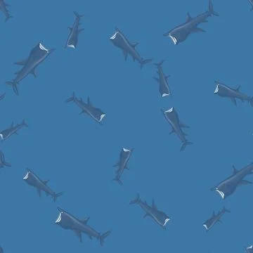 Basking shark seamless pattern in scandinavian style. Marine animals backgrou Stock Illustration