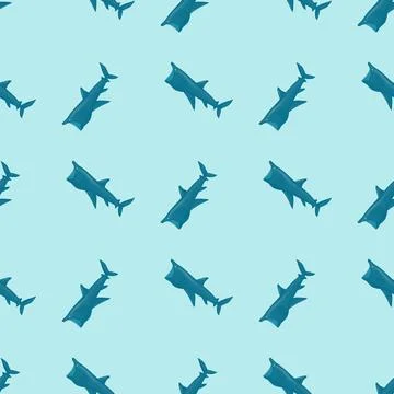 Basking shark seamless pattern in scandinavian style. Marine animals backgrou Stock Illustration