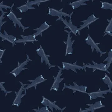 Basking shark seamless pattern in scandinavian style. Marine animals backgrou Stock Illustration