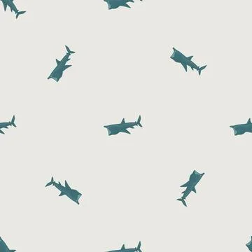 Basking shark seamless pattern in scandinavian style. Marine animals backgrou 스톡 일러스트