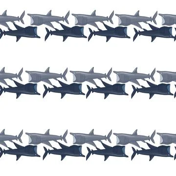 Basking shark seamless pattern in scandinavian style. Marine animals backgrou Stock Illustration
