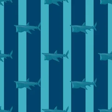 Basking shark seamless pattern in scandinavian style. Marine animals backgrou Stock Illustration