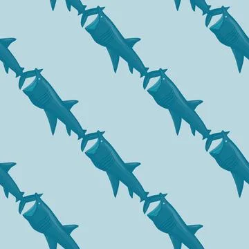 Basking shark seamless pattern in scandinavian style. Marine animals backgrou Stock Illustration