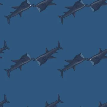 Basking shark seamless pattern in scandinavian style. Marine animals backgrou Illustrazione stock