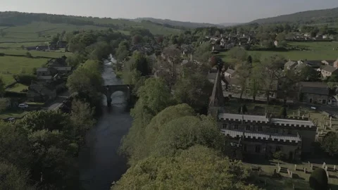 Baslow village during spring, Derbyshire, Peak District National Park, England Stock Footage 241359466