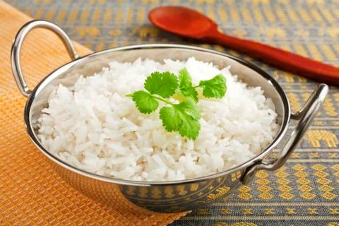Basmati rice with coriander leaf Stock Photos