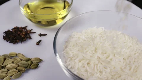 Basmati Rice Ingredients on the table Stock Footage 248798105
