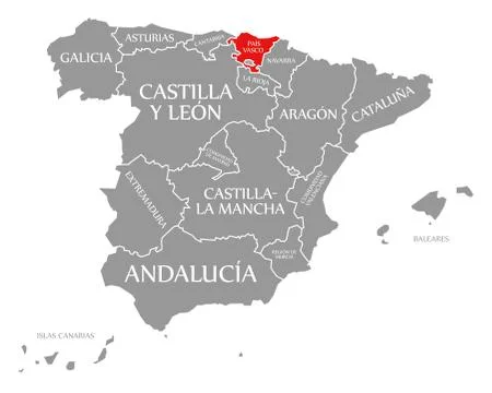 Basque Autonomous Community red highlighted in map of Spain Stock Illustration