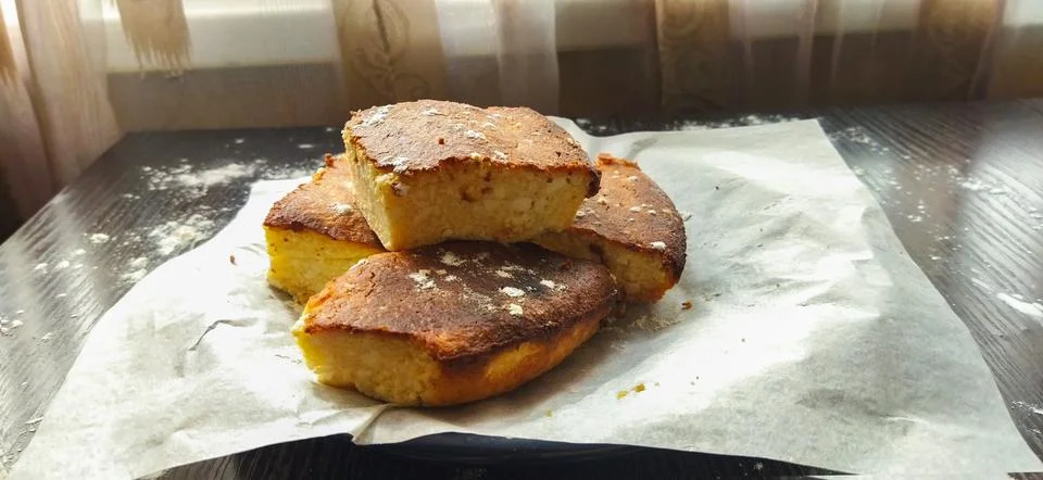 Basque cheesecake on the table Stock Photos