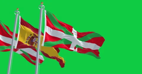 Basque Country and Spanish flags waving in the wind isolated on green backg.. Stock-Footage 329633074