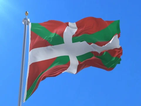 Basque country flag moving in blue sky, loop Stock Footage 80178697