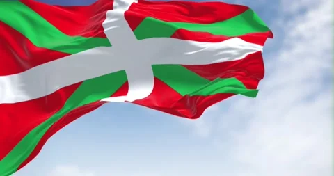 The Basque Country flag waving in the wind on a clear day Stock Footage 197143899