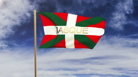 Basque flag with title waving in the wind. Looping sun rises style.  Animation Stock Footage 48275190