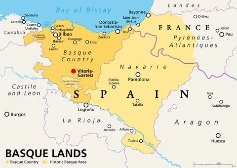 Basque Lands, Basque Country and the historic Basque area, political map Stock Illustration