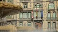 Basque, Spanish and EU flags flapping on Chavarri Palace facade in Bilbao center HD Footage