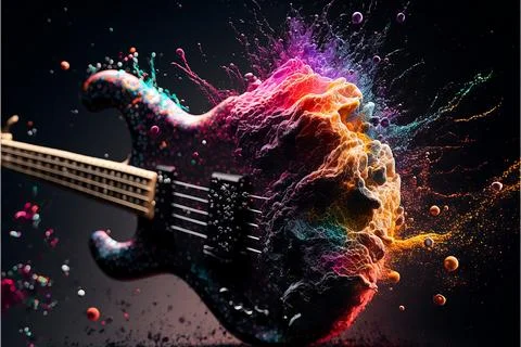 Bass guitar exploding with creative energy. Stock Illustration