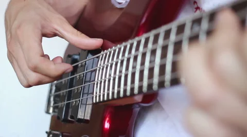 Bass guitar playing, close up video Stock Footage 53035341