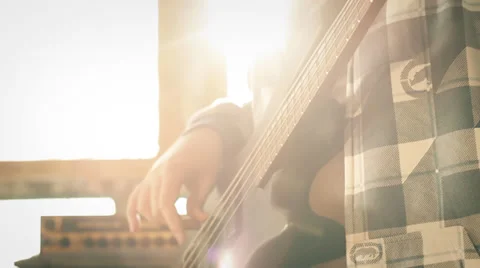 Bass Guitar Playing Stock Footage