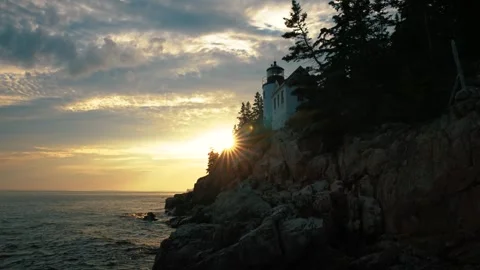 Bass Harbor Head Light in Acadia National Park, Maine nearing sunset. Stock Footage 336295905