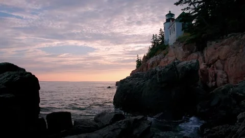 Bass Harbor Head Light in Acadia National Park, Maine at sunset. Stock Footage 336296454