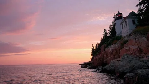 Bass Harbor Head Light just after sunset in Acadia National Park, Maine. Stock Footage 336296414