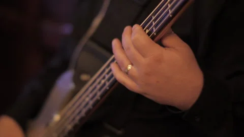 Bass Player Performing Close-up Hands Stock Footage 161810175