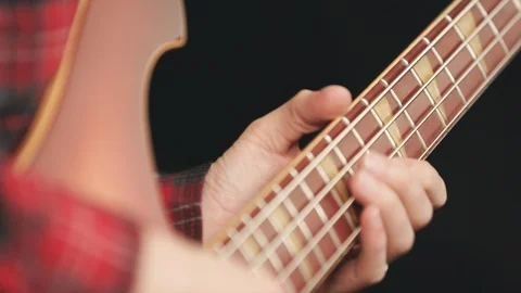 Bass Player Playing Close Up Stock Footage 89511450