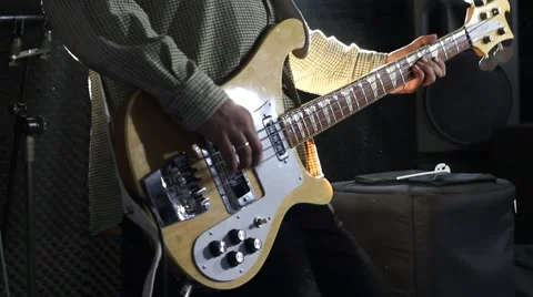 Bass player in studio Stock Footage 43375392