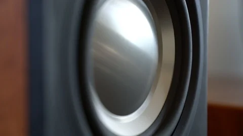 Bass Speaker Pumping, silver, 4k ,UHD and visible rolling shutter Stock Footage