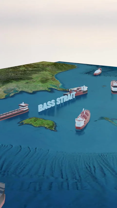 Bass Strait 3D Map Animation with Cargo Ships in 4K Vertical Vídeo Stock 341131780