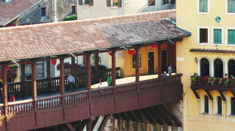Bassano del Grappa - View of the Ponte Vecchio from above Stock Footage 64708341