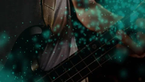 Bassist moving hand while fingers approaching strings, creating music groove Stock Footage 331336145