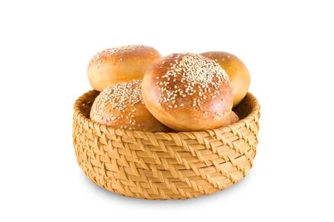 Bast-basket with buns Stock Photos
