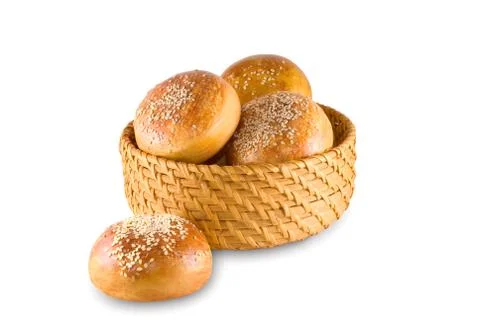 Bast-basket with buns Stock Photos