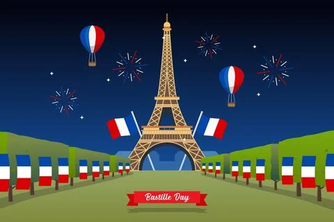 Bastille day celebration at Eiffel tower. Stock Illustration