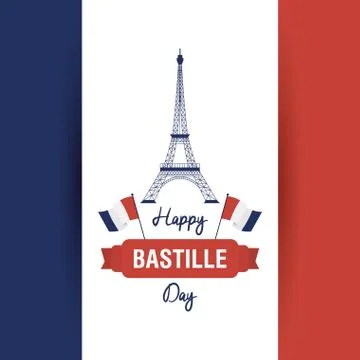 Bastille day celebration with tower eiffel and flag 스톡 일러스트