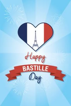 Bastille day celebration with tower eiffel and heart Ilustración de archivo