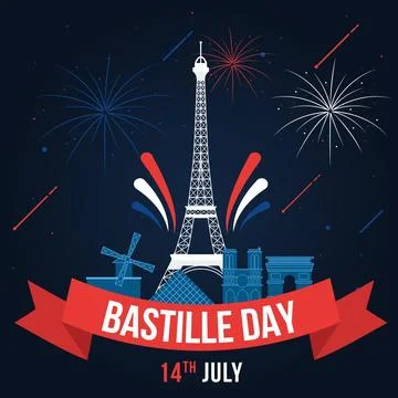 Bastille day with eiffel tower and fireworks Stock Illustration