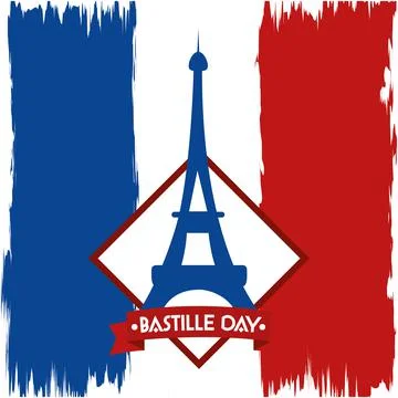 Bastille day eiffel tower on flag Stock Illustration